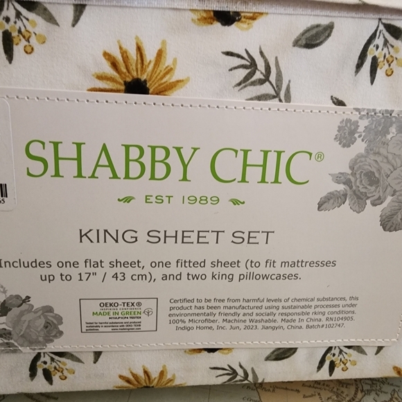 Floral Flowers King Size 4pc Sheet Set Shabby Chic New - Picture 2 of 3